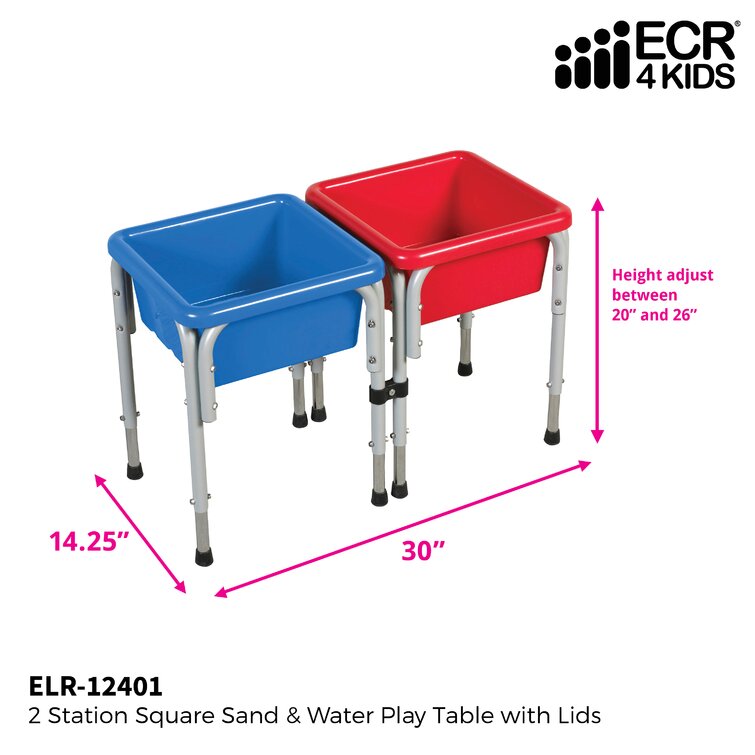 ECR4Kids 2-Station Sand and Water Adjustable Play Table, Sensory Bins,  Blue/Red